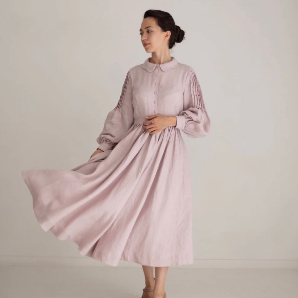 Pink Cottagecore Linen Dress